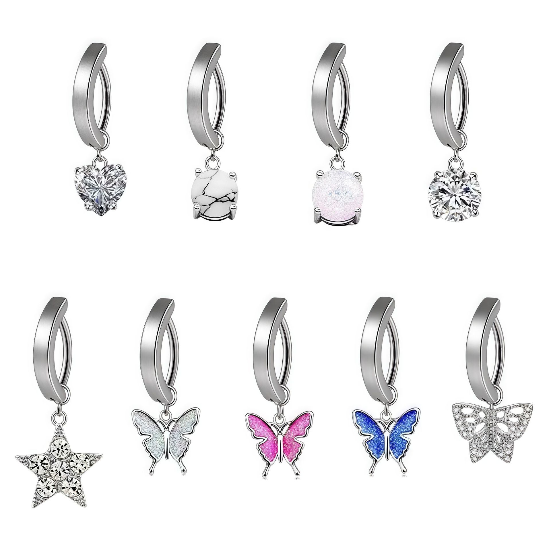 Modieuze, minimalistische, gebogen, gladde navelpiercings in Europese stijl met vlinder- en pentagrammotieven, gemakkelijk te dragen en geschikt voor grensoverschrijdende piercings._voghion.com