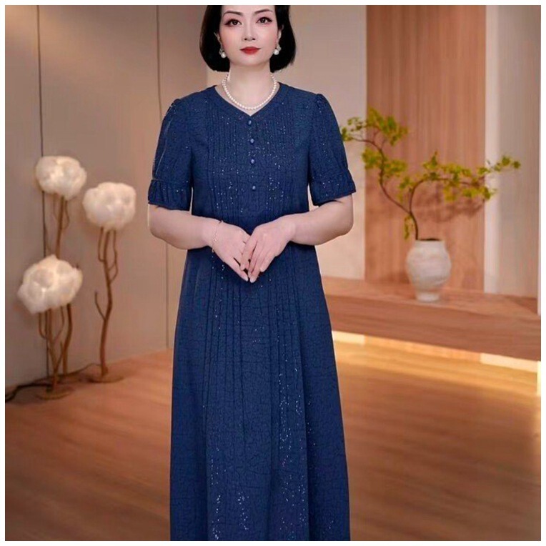 Fashionable Mom's Dress, Elegant and Age-Reducing Mid-Length Dress for Women, New Summer Design, Slimming and Flattering Gown Fashionable Mom's Dress, Elegant and Age-Reducing Mid-Length Dress for Women, New Summer Design, Slimming and Flattering Gown
