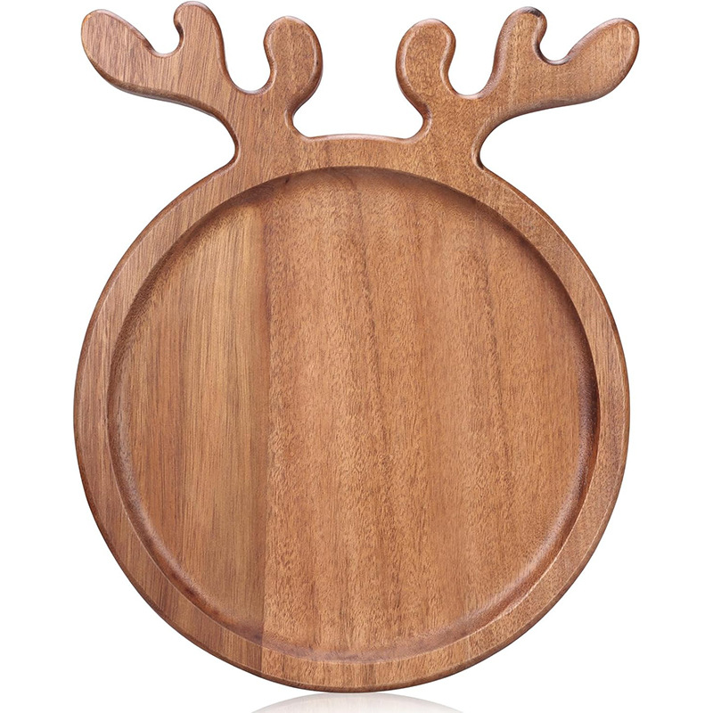 Plato de madera de Navidad de cuerno de ciervo bandeja de platos de frutas de madera Acacia madera creativa de animales artesanía casa