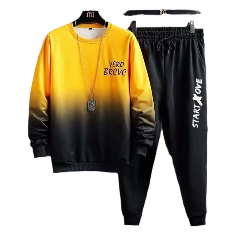 Осенний тонкий спортивный костюм для подростков, студенческий модный бренд ins, повседневный градиентный свитер для пары, комплект брюк