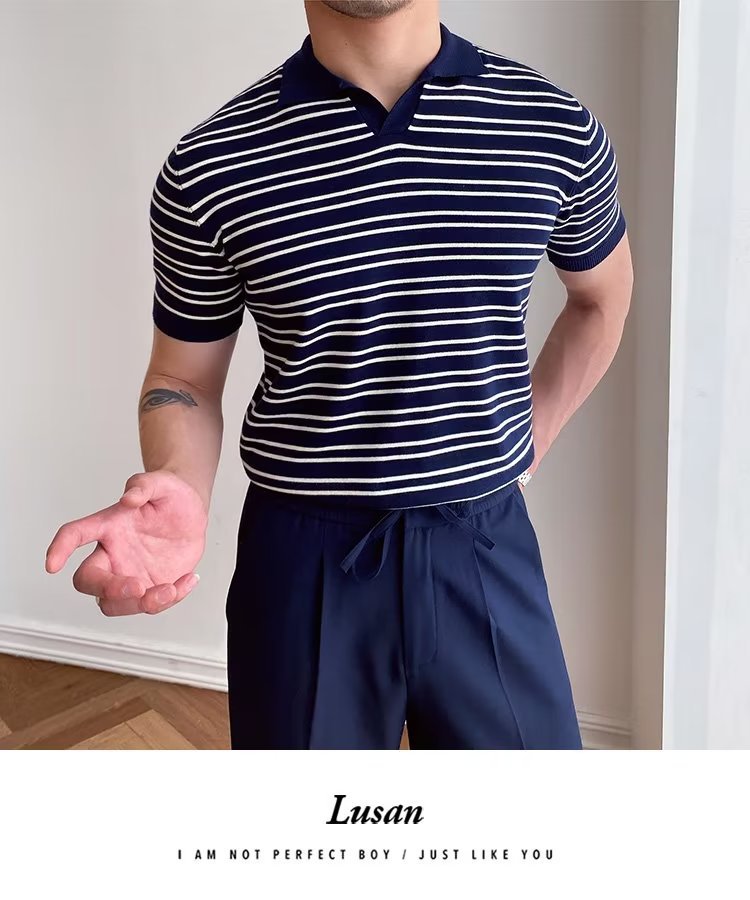 245g Weight Short Sleeve Sleeve Length Regular Sleeve Sleeve Type Polyester Fabric Type Regular Top Length Casual Occasion Turndown Neckline Slim Fit Type Stripe Pattern Summer, Spring Season Men's Gender Classic Style Style 3XL, M Size Wholesale Men's Polyester Classic Style Stripe Short Sleeve Men's T-shirt 29
