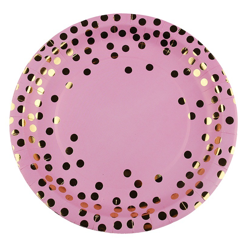 Bronceado transfronterizo pequeño punto Rosa vajilla conjunto taza de papel plato de papel cuchillo de toalla de papel, tenedor y cuchara desechable fábrica de decoración de fiesta