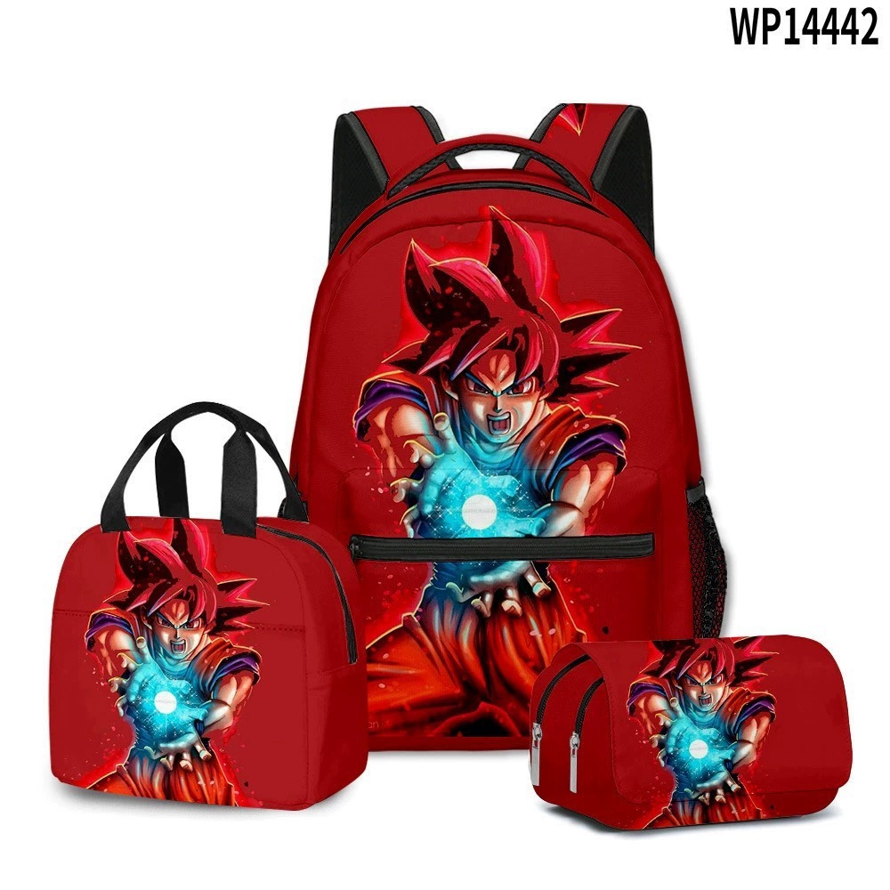 3D transfronterizo nueva animación Goku siete Dragon Ball Super bolsas escolares bolsas de almuerzo bolsas de lápiz tres piezas