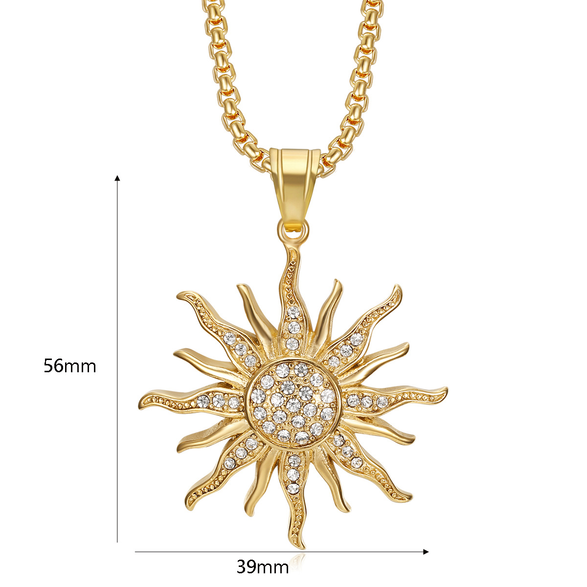 15g Weight Hip-Hop Sun Titanium Steel Plating Rhinestones 18K Gold Plated Men's