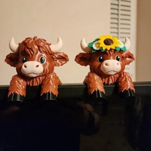 �羳Highland Cow Monitor Buddy Desk Decor�ߵ�ţ�[���bY��