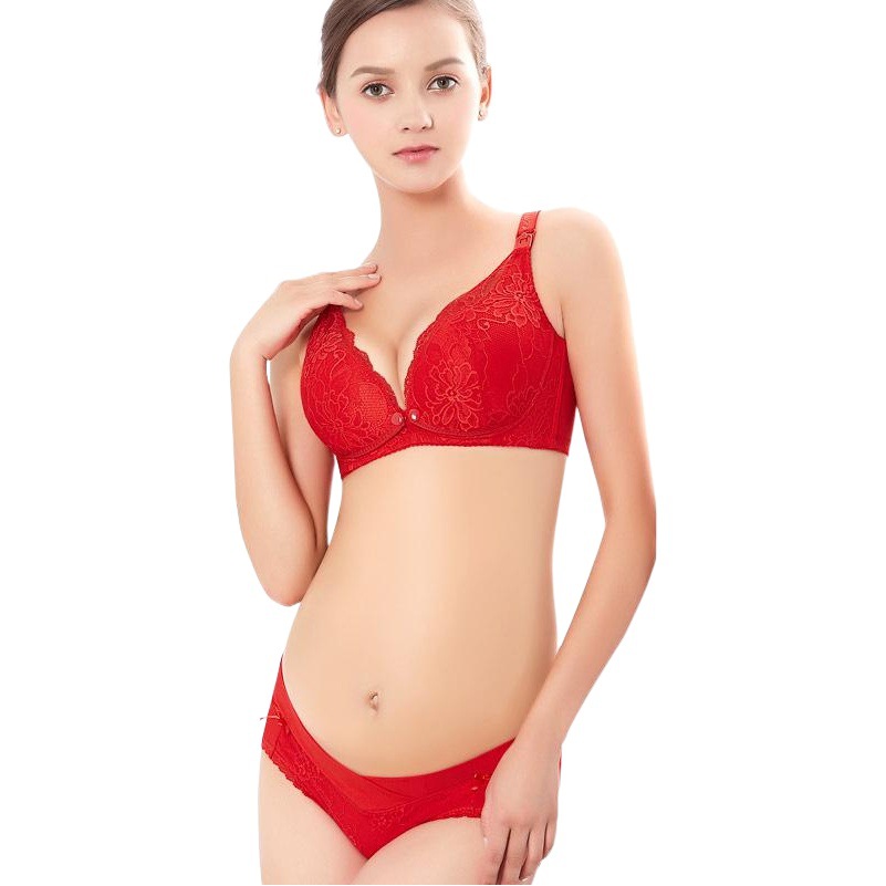 Sujetador de lactancia grande rojo sin aros para mujer, sujetador de maternidad con hebilla frontal, conjunto íntimo, ropa interior para embarazo y posparto