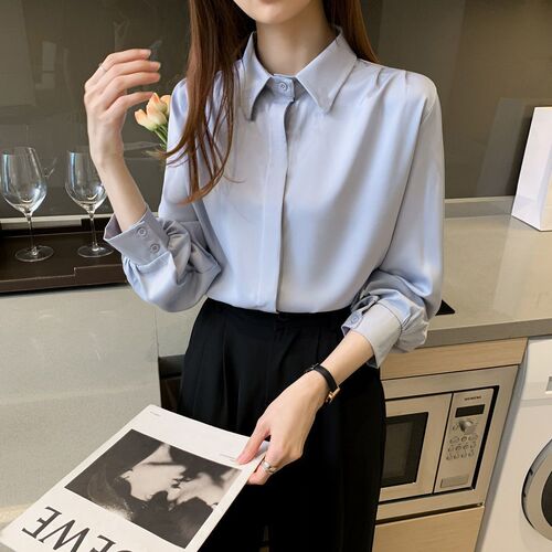 White chiffon shirt, new Korean style slim long-sleeved all-match shirt, professional work women's clothing, gift