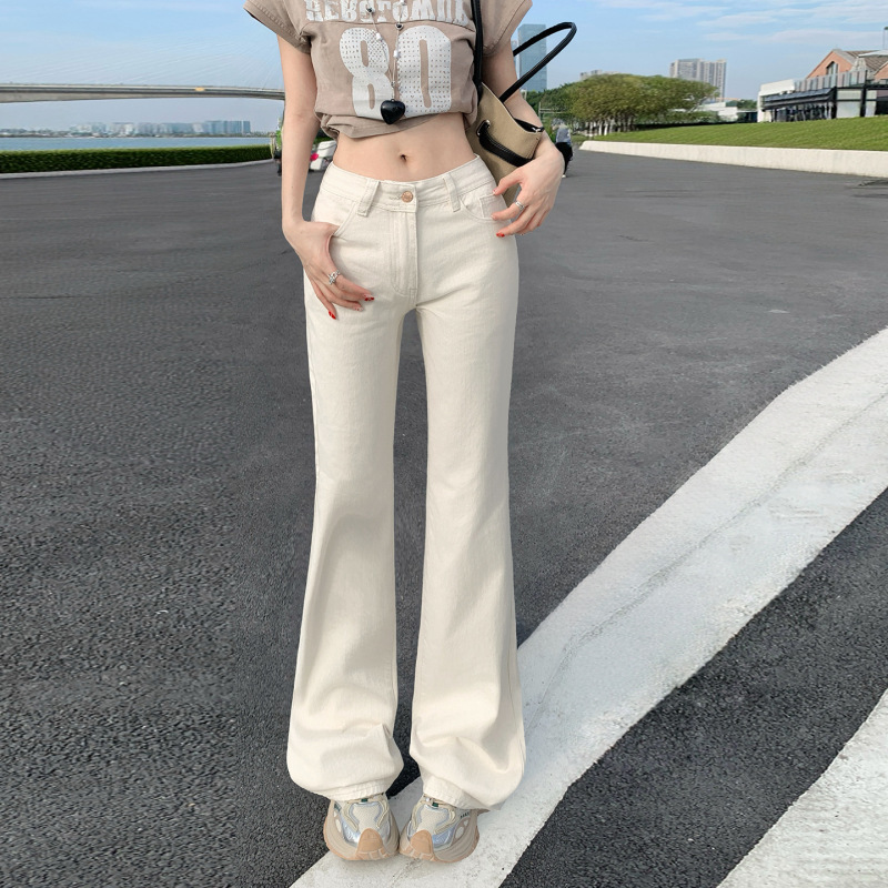 Off-White Flared Jeans for Women, 2026 Spring New Style, Slim Fit, Flattering for Petite Figures, Versatile, Slightly Flared Long Pants Off-White Flared Jeans for Women, 2026 Spring New Style, Slim Fit, Flattering for Petite Figures, Versatile, Slightly Flared Long Pants