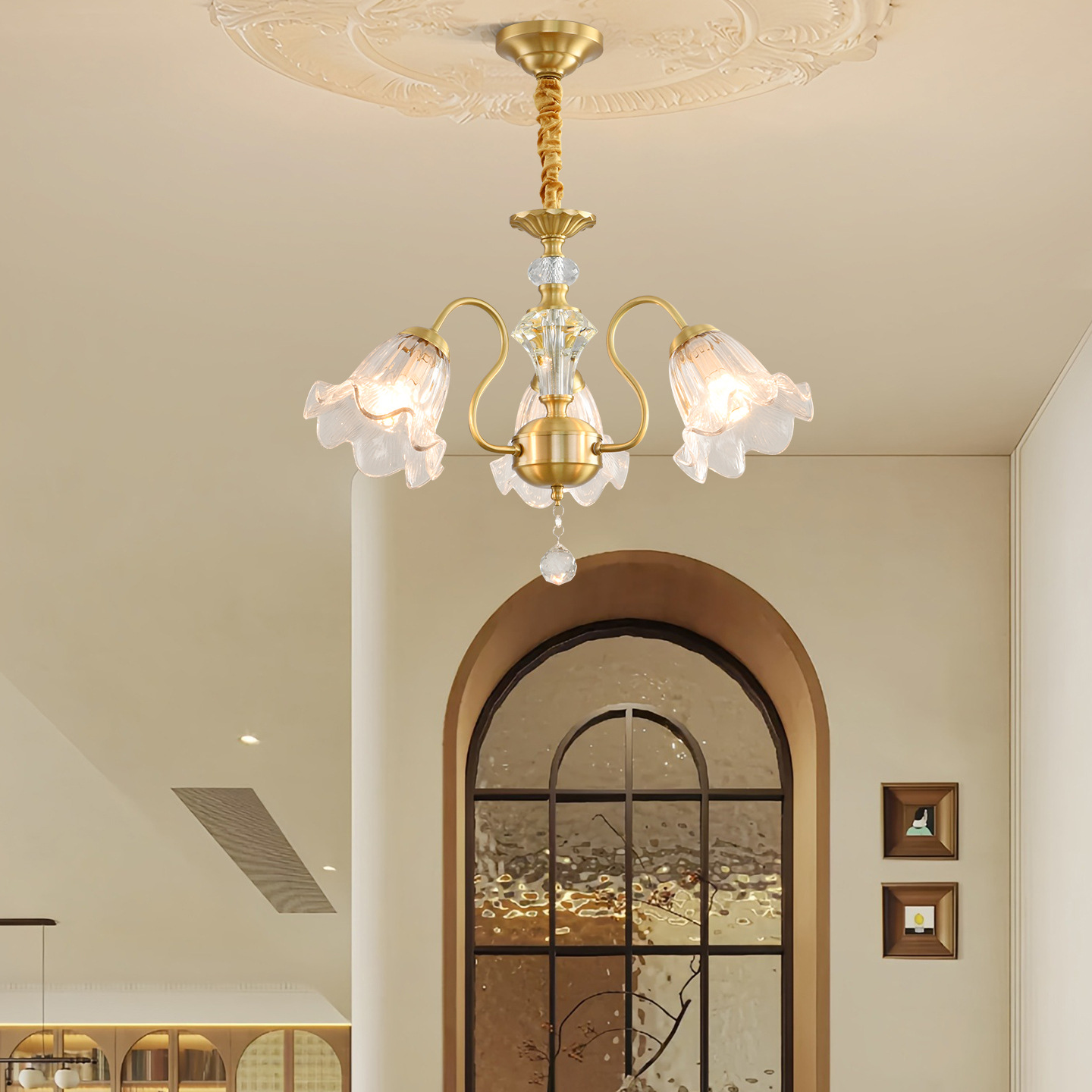 América de bronce sala de estar lujosa luz lujosa atmósfera candelabro flor francesa retro atmósfera romántica creativa lámpara de vestíbulo 413L
