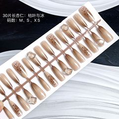 30片手工光療穿戴甲枯葉與冰美甲片高級顯白指甲片穿戴甲
