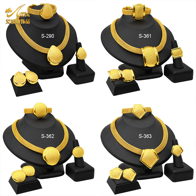 24K Dubai gold jewelry bridal necklace bracelet earrings ring four-piece set African women's jewelry suit wholesale