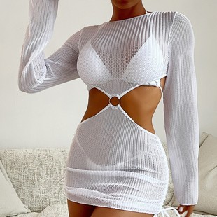 European and American 2025 New Cross-border European and American Strap Bikini Three-piece Swimsuit Women's High-end Sense Mesh Blouse Beach