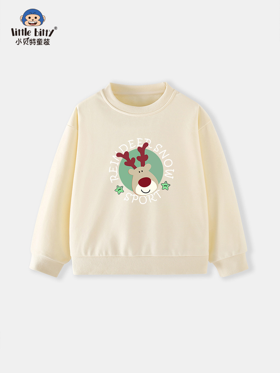 Cross-Border Supply 25 Years Kidsren's Long-Sleeved Sweatshirt Autum New Christmas Knitted Elk Print Kidsren's Sweatshirt Top