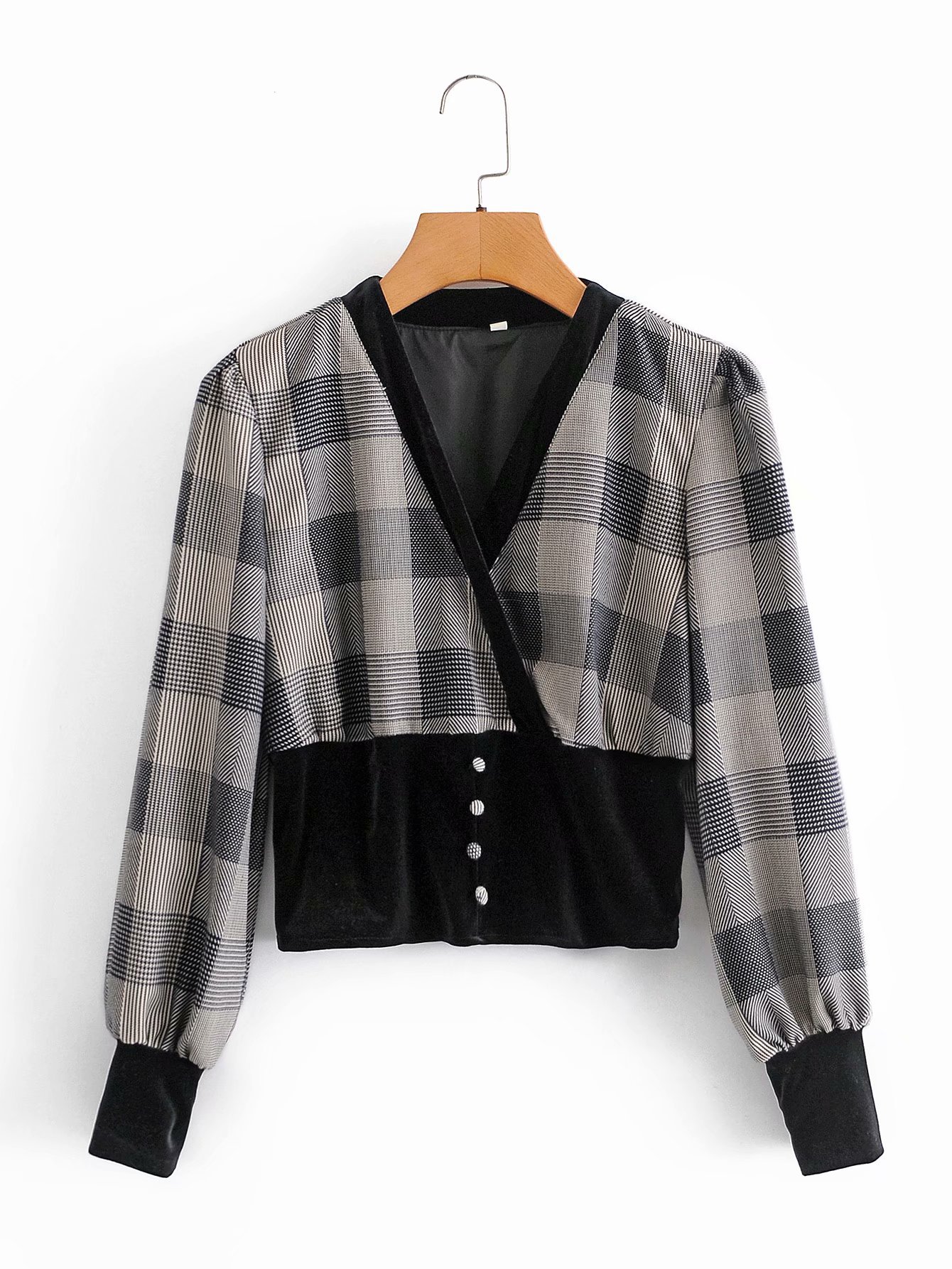 new plaid velvet stitching top shirt NSAM24015