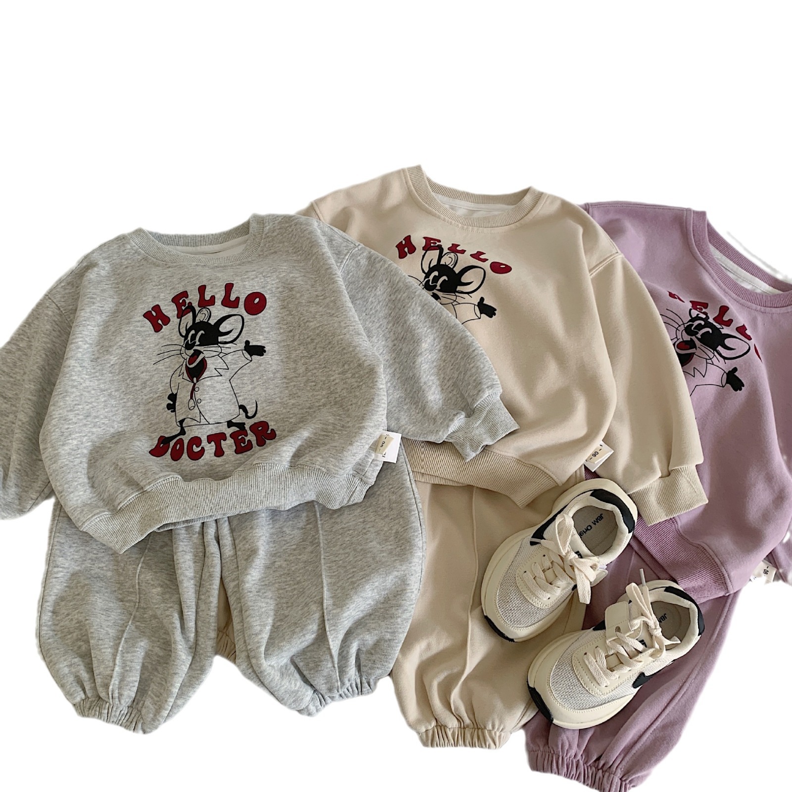 Mei Bao set de niños 2025 primavera niñas y niñas camisetas pantalones casuales impresión de dibujos animados para niños coreanos dos piezas