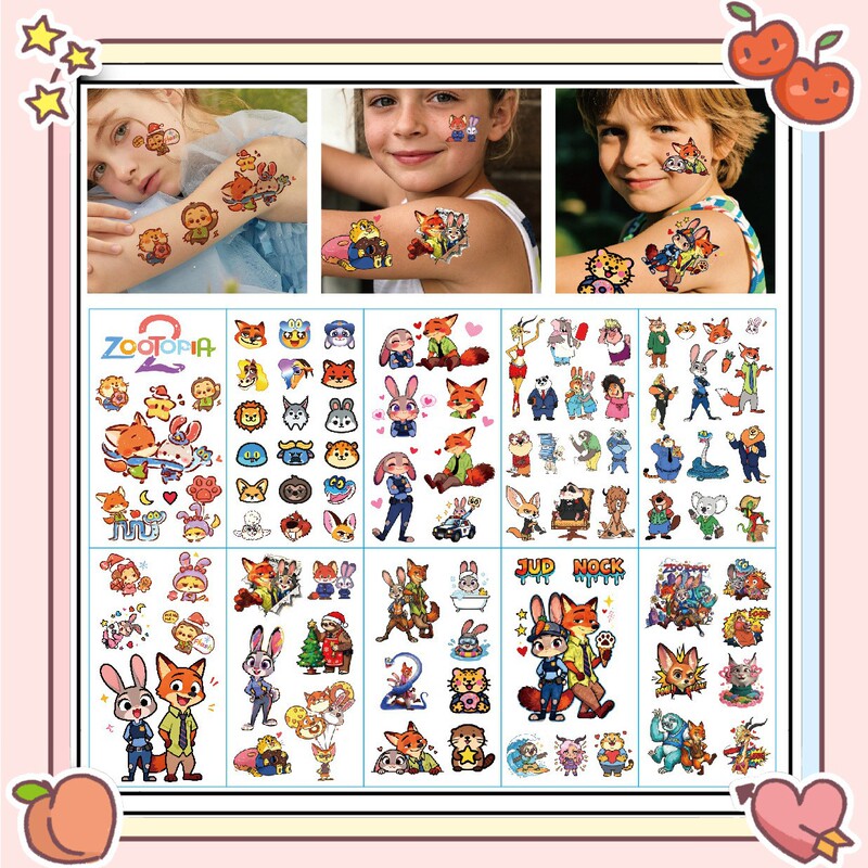 Cross-Border Zootopia Children Nick and Judy Couple Face Tattoo Stickers Cute Arm Waterproof and Long-Lasting