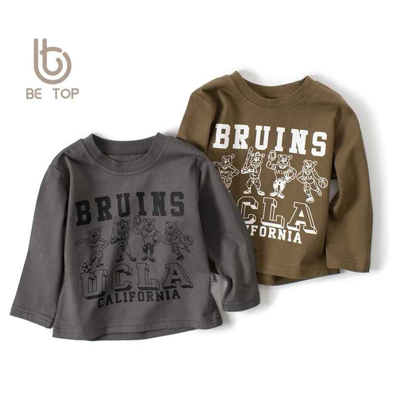 Marca de moda camiseta para niños manga larga nuevo otoño transfronterizo de dibujos animados para niños Top ins estilo camisa suelta de fondo