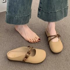 メリージェーン包頭ハーフスリッパ女性の夏のアウターウェア多用途 2025 新しいフラットソールスリッポンハーフスリッパソフトソール