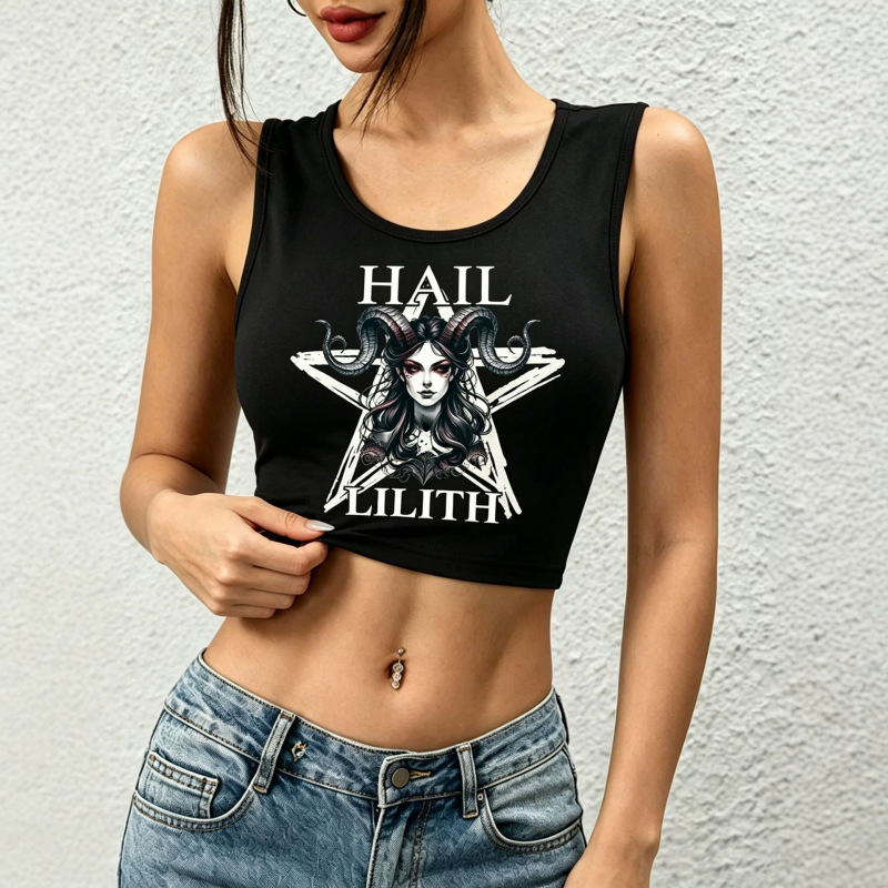 European and American Women's New Fashion Summer Fashion Hot Girl Short Wide Shoulder Vest Halloween Printed Vest Women's Cross-Border Wholesale European and American Women's New Fashion Summer Fashion Hot Girl Short Wide Shoulder Vest Halloween Printed Vest Women's Cross-Border Wholesale