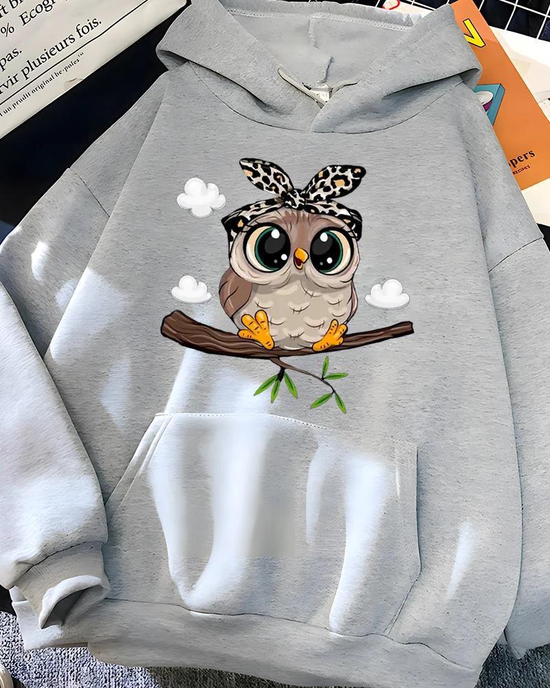 Hirsionsan Kawaii Cartoon Print Hoodies Women Overseas Spor