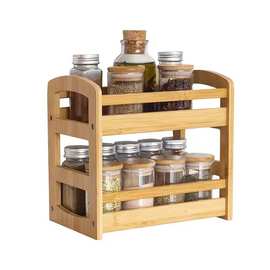 简约木质收纳架家用双层厨房调味罐置物架实木画笔收纳架