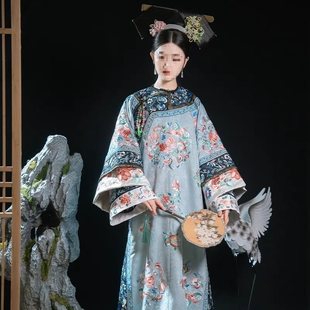 贵妃清代女装清朝古装氅衣旗装旗印花宫廷格格服装汉服-阿里巴巴