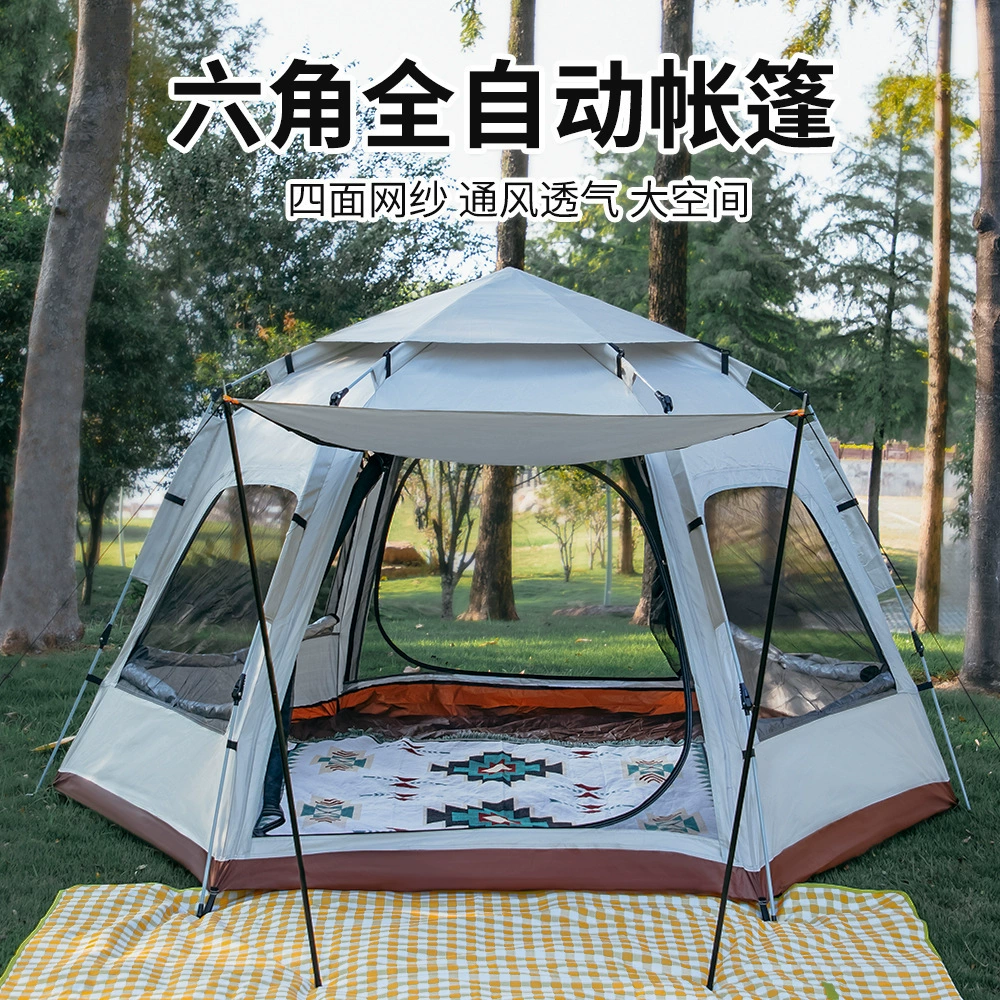Кемпинговая палатка-тент шестиугольной формы, большая, оптом, портативная, полностью автоматическая, водонепроницаемая, для кемпинга на открытом воздухе от производителя