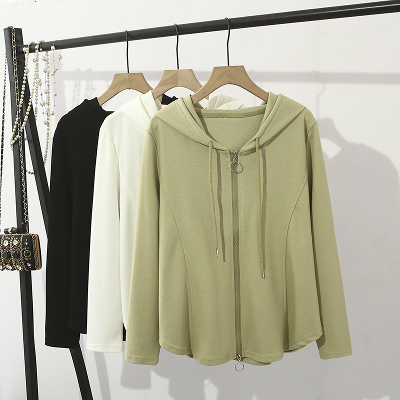 2025 Autumn Plus Size Hooded Jacket Long Sleeve Women's Cardigan Fat mm Spliced ​​Zipper Hoodie Easiest for Match Top 2402