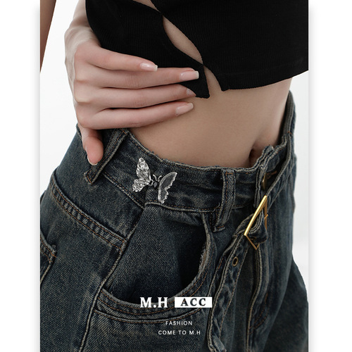 Ancient-style butterfly waist-cinch buckle, tightening magic metal cool minimalistic light luxury simple ins original niche trendy cool hidden fastener