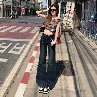 2026新款春秋蓝灰微喇叭牛仔裤女显瘦修身小个子马蹄裤子女