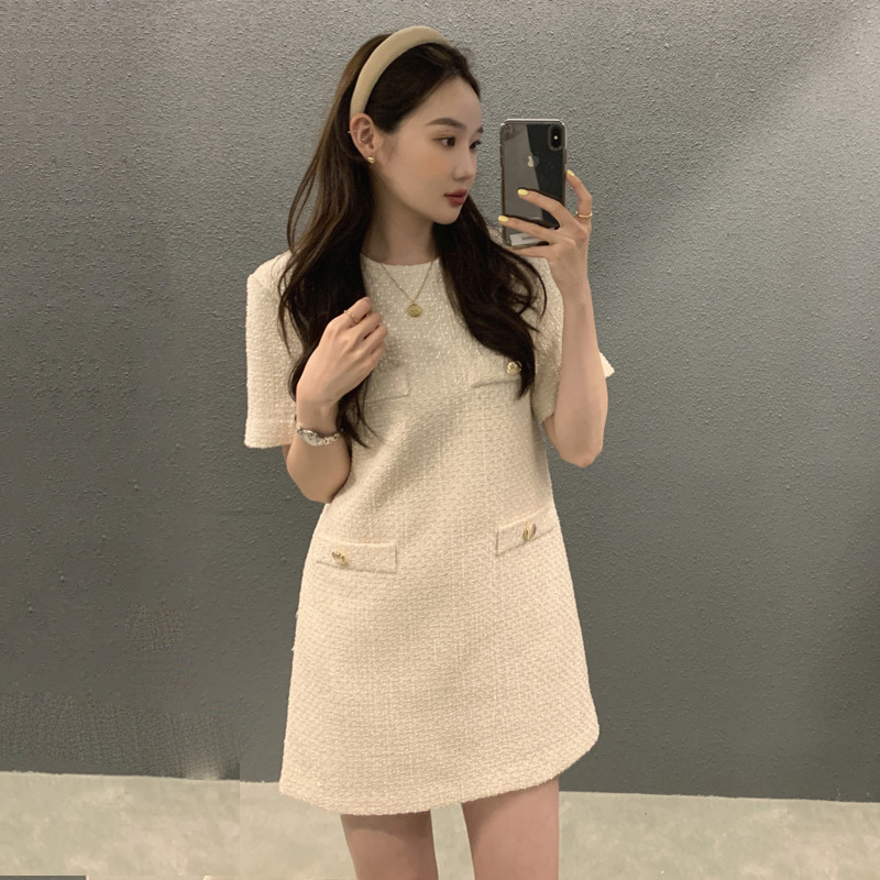 French Chic Thin Tweed Short-sleeved dress Women's Summer New Royal Sister Chanel Style Short Skirt