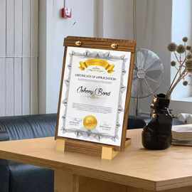 跨境木质桌牌立牌菜单架桌面亚克力相框展示框实木荣誉证书展示架
