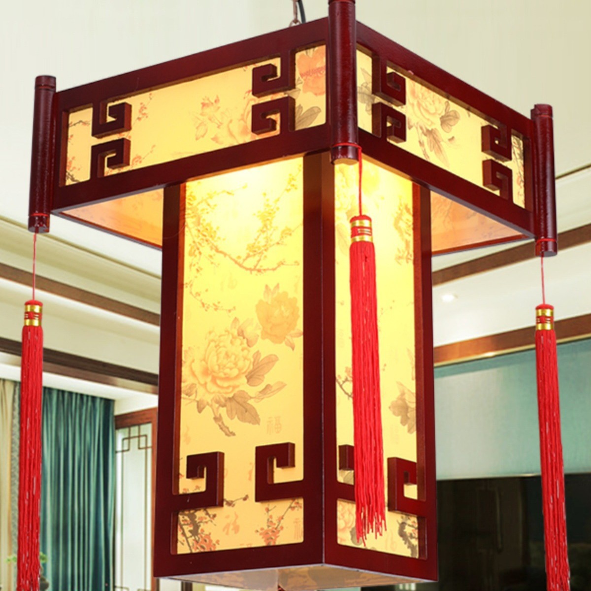 中式实木仿古宫灯茶楼火锅店羊皮灯阳台走廊古典寺庙灯笼小吊灯