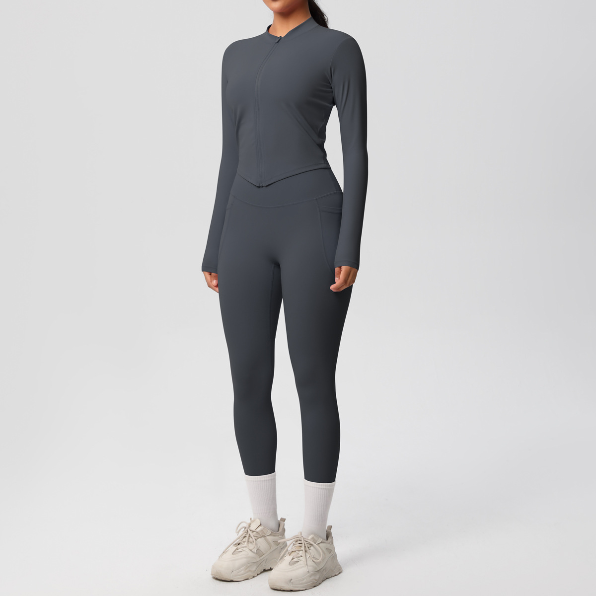 Sport Style Solid Color Nylon Spandex Zip Collar Tracksuit Coat Sweatpants display picture 38