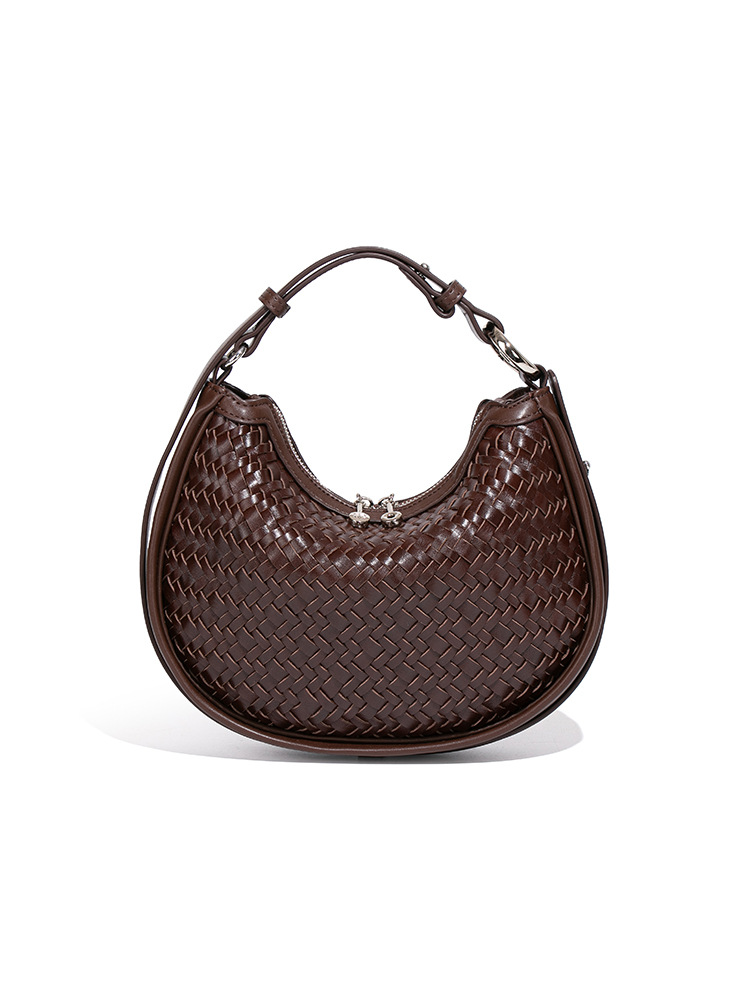 Bolso de Hombro de Media Luna Tejido de PU Estilo Retro Tejido a Mano para Uso Diario