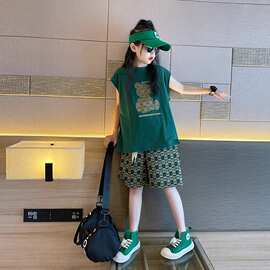 纯棉上衣女童短裤套装夏季2025新款炸街网红夏装女孩大童潮酷穿搭