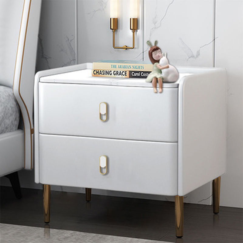 Direct Selling All Solid Wood Minimalist Modern Quartz Stone Leather Bedside Cabinet, Luxurious and Popular Children's Bedside Cabinet, Storage Cabinet