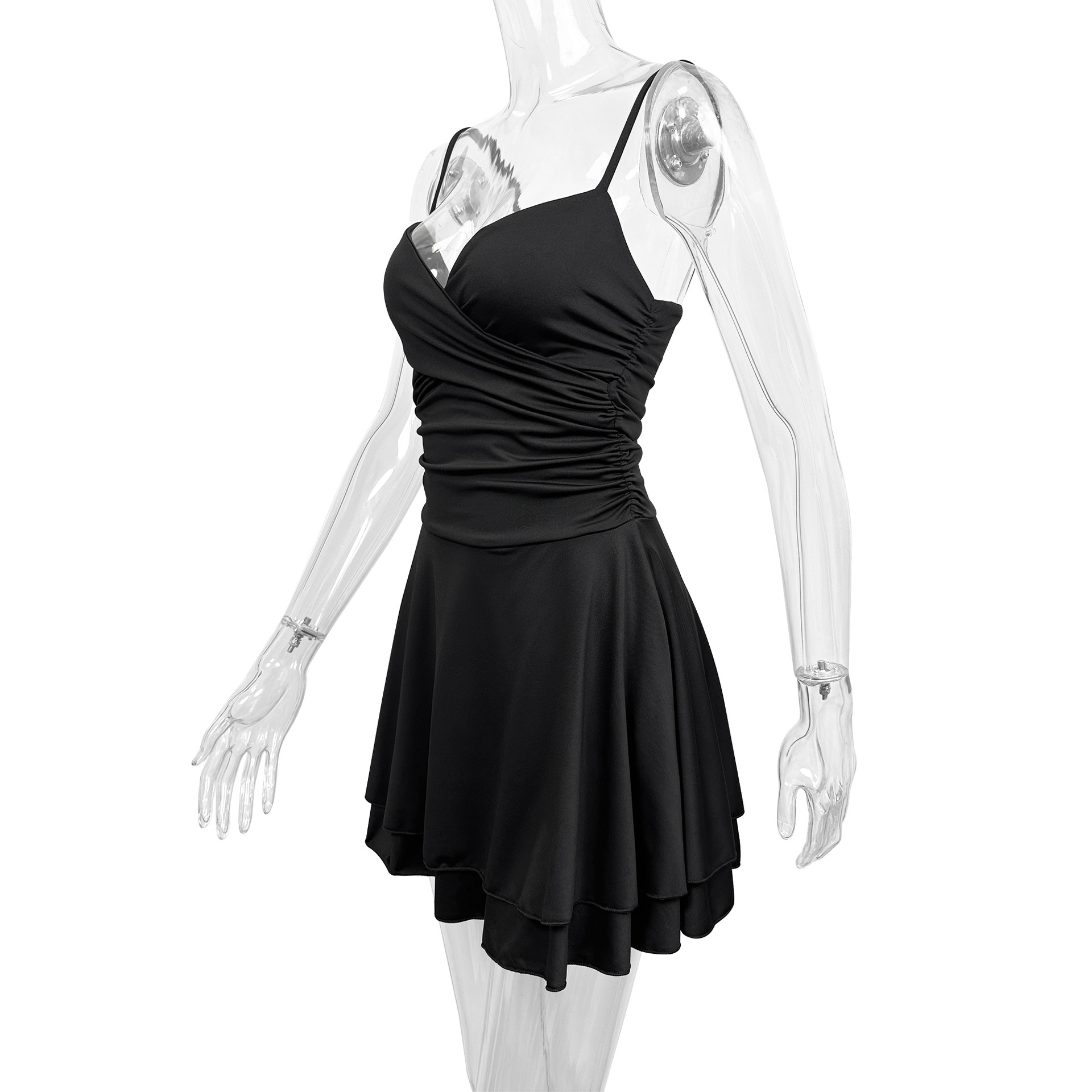 Women Tube Top Suspender Dress Sexy Deep V Plunge neck Backless Ruffle Hip Dress