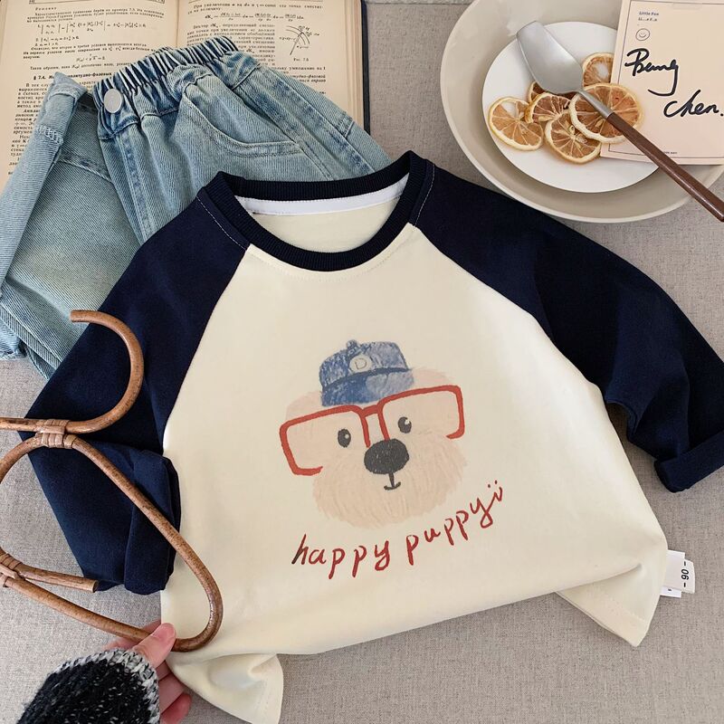 Bangcheng 子供 Tシャツ 2025 秋の新韓国語版少年少女漫画ラグラン長袖プルオーバーベビー G0581|undefined