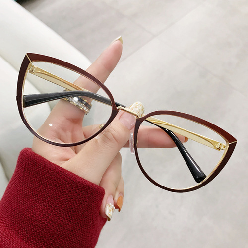 new fashion color-changing anti-blue light flat glasses for men and women without makeup cat-eye metal glasses frames cross-border