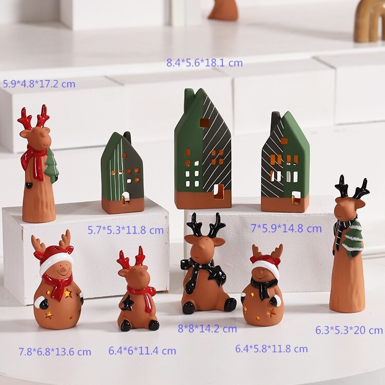 Red Pottery Stoneware Christmas House Hand-Painted Handmade Ceramic House Led Light
