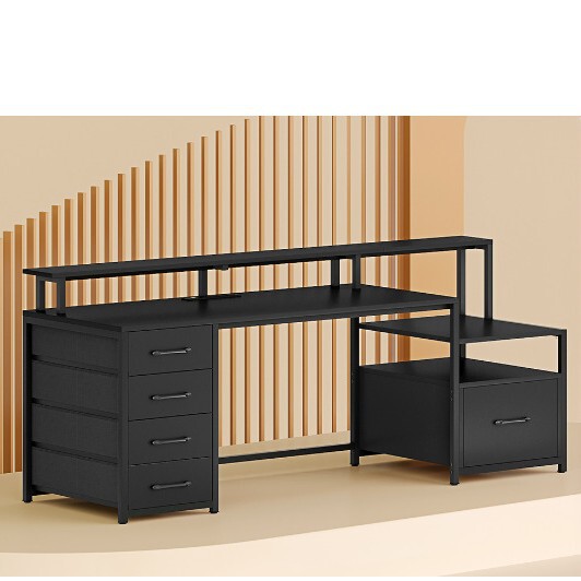 66 inch home office desk computer desk with 5 drawers power socket and LED lights