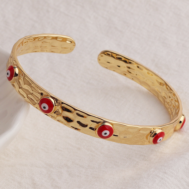 Copper Material Devil'S Eye Pattern Women'S Gender Enamel, Plating Design Retro Devil's Eye Copper 18k Gold Plated Cuff Bracelets In Bulk