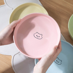 陶磁器の猫の碗の浅い口のペットのたらいは釉薬の面の陶磁器の皿の子犬の碗の漫画の猫の碗のアマゾンの卸売りをひっくり返すことを防ぎます。