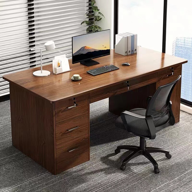 Office Desk Home Computer Desk with Lock Desktop Simple Table Workbench with Drawer Desk Staff Table and Chair Combination