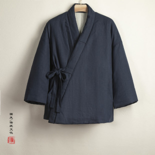 2023 Winter Chinese Style Hanfu Men's Cotton-padded Coat Antique Slant-breasted Zen Coat Ju Shi Cotton-padded Coat Chinese Style Tang Suit Cotton-padded Coat