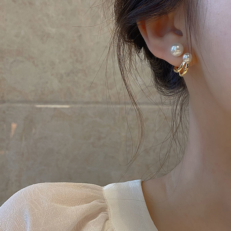 正品S925银针一款两戴珍珠耳环小众个性设计耳钉法式复古气质百搭
