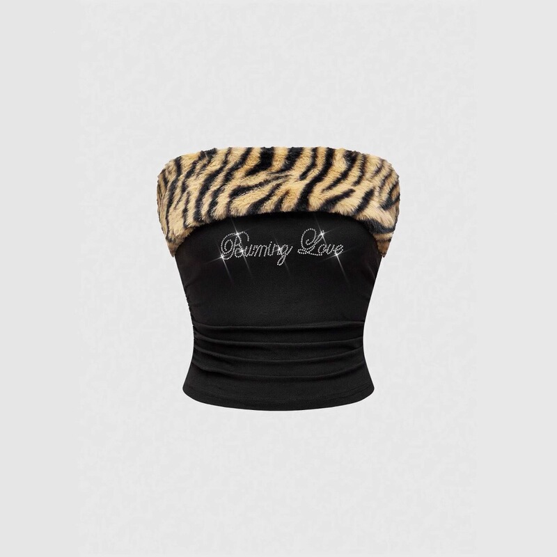 New European and American cross-border slim-fit sexy Y2K letter rhinestone leopard print crop top tube top wholesale