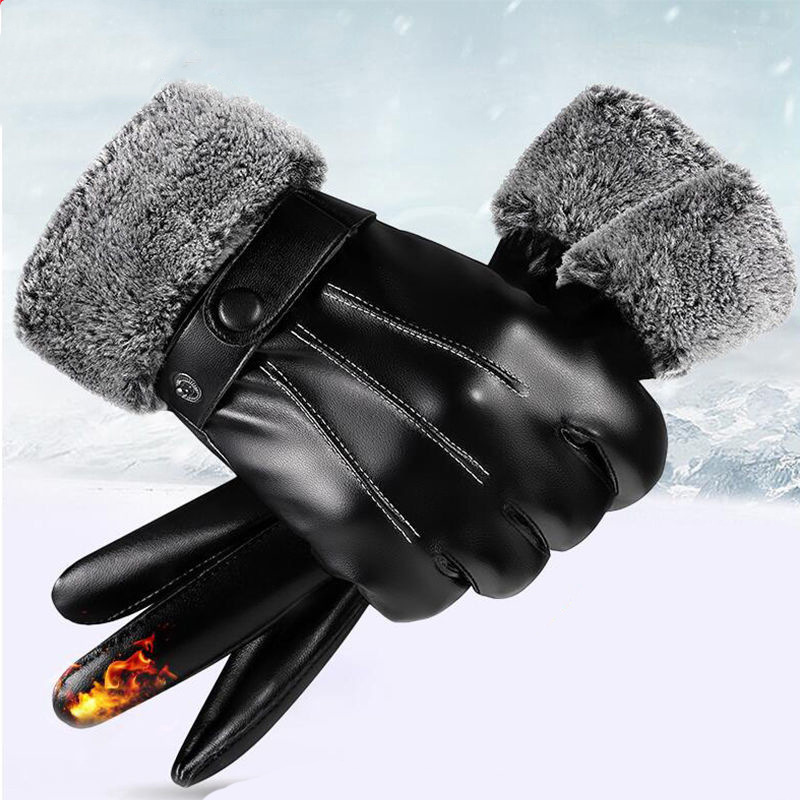Winter men's warm gloves motorcycle riding cold-proof leather gloves fleece-lined outdoor waterproof touch screen gloves wholesale Winter men's warm gloves motorcycle riding cold-proof leather gloves fleece-lined outdoor waterproof touch screen gloves wholesale