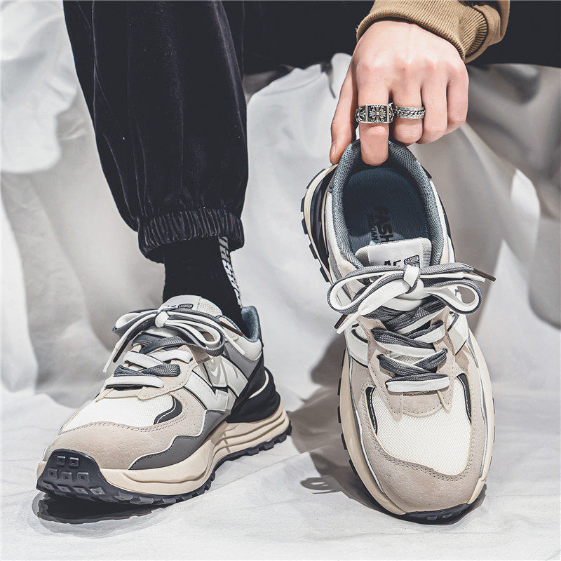 Giày sneaker nam thân lưới thoáng khí, dây buộc, đế dày tăng chiều cao, kiểu dad shoes — Màu be [Mẫu khuyến mãi], Màu xanh dương [Mẫu khuyến mãi], Bạch Hôi, Xanh kaki